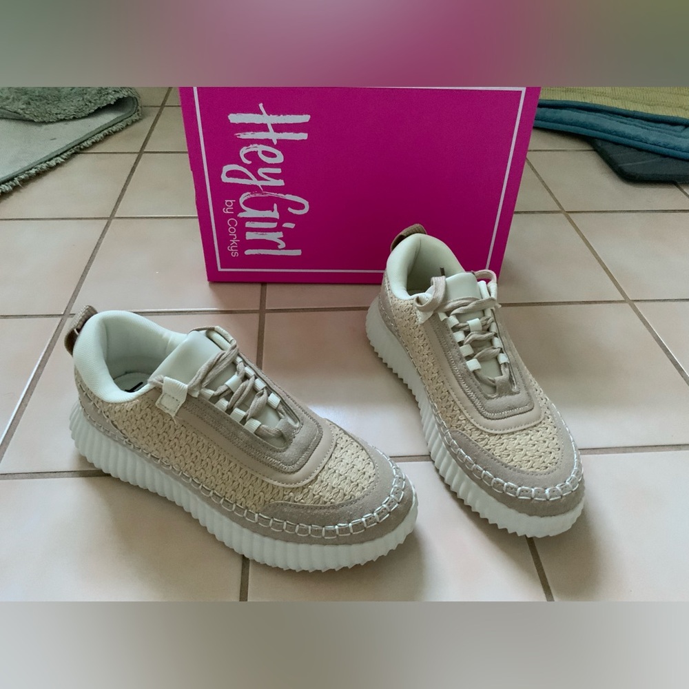 Corkys Adventure Woven Detail Sneakers Sz 9 Beige NIB! Free Shipping In US!